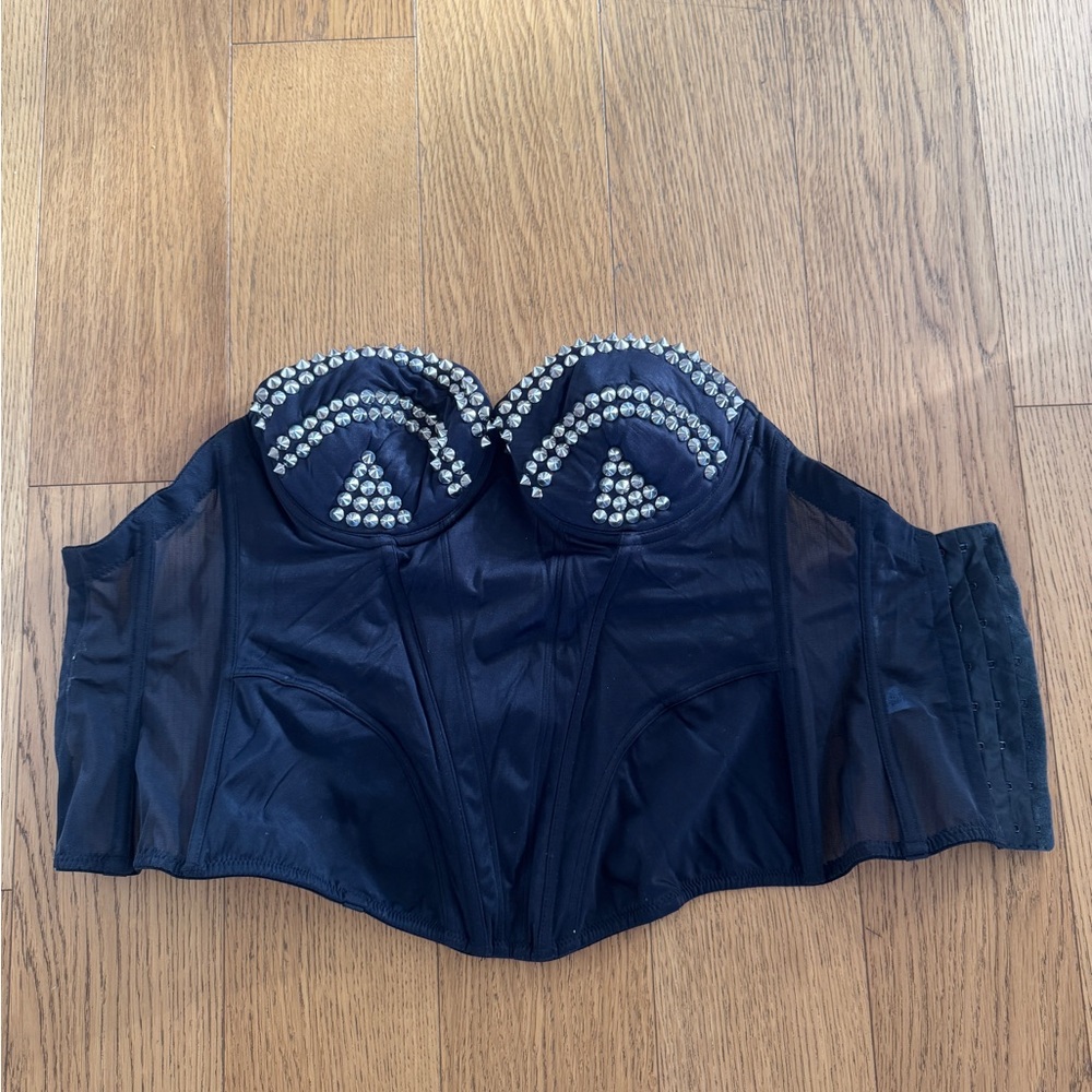 Patricia Field Black Bustier with Silver Accents